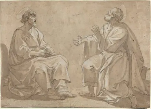 Two Seated Saints, by French 17th Century