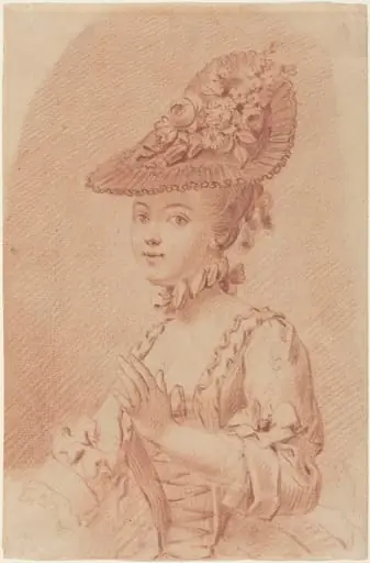 A Young Girl Wearing a Flowered Hat, by French 18th Century