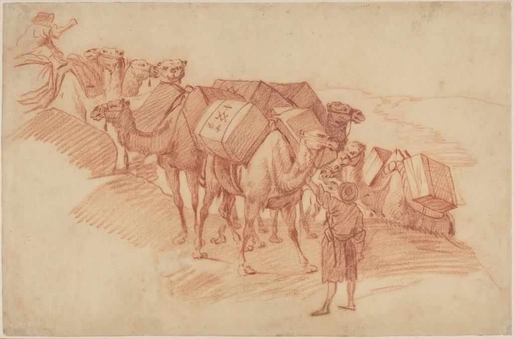 Camel Caravan, by French 18th Century, chalk, 1750