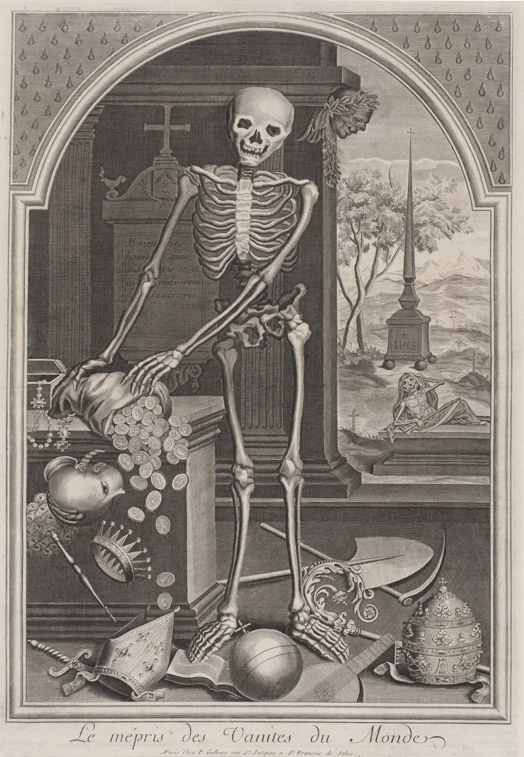 Death with Worldly Vanities, by French 18th Century, ink, 1710