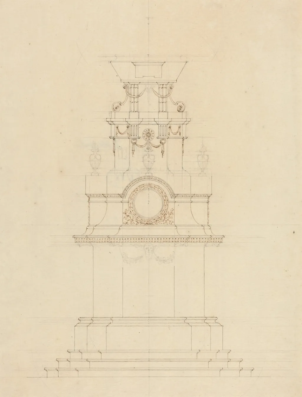 Design for a Catafalque, by French 18th Century, ink, 1750