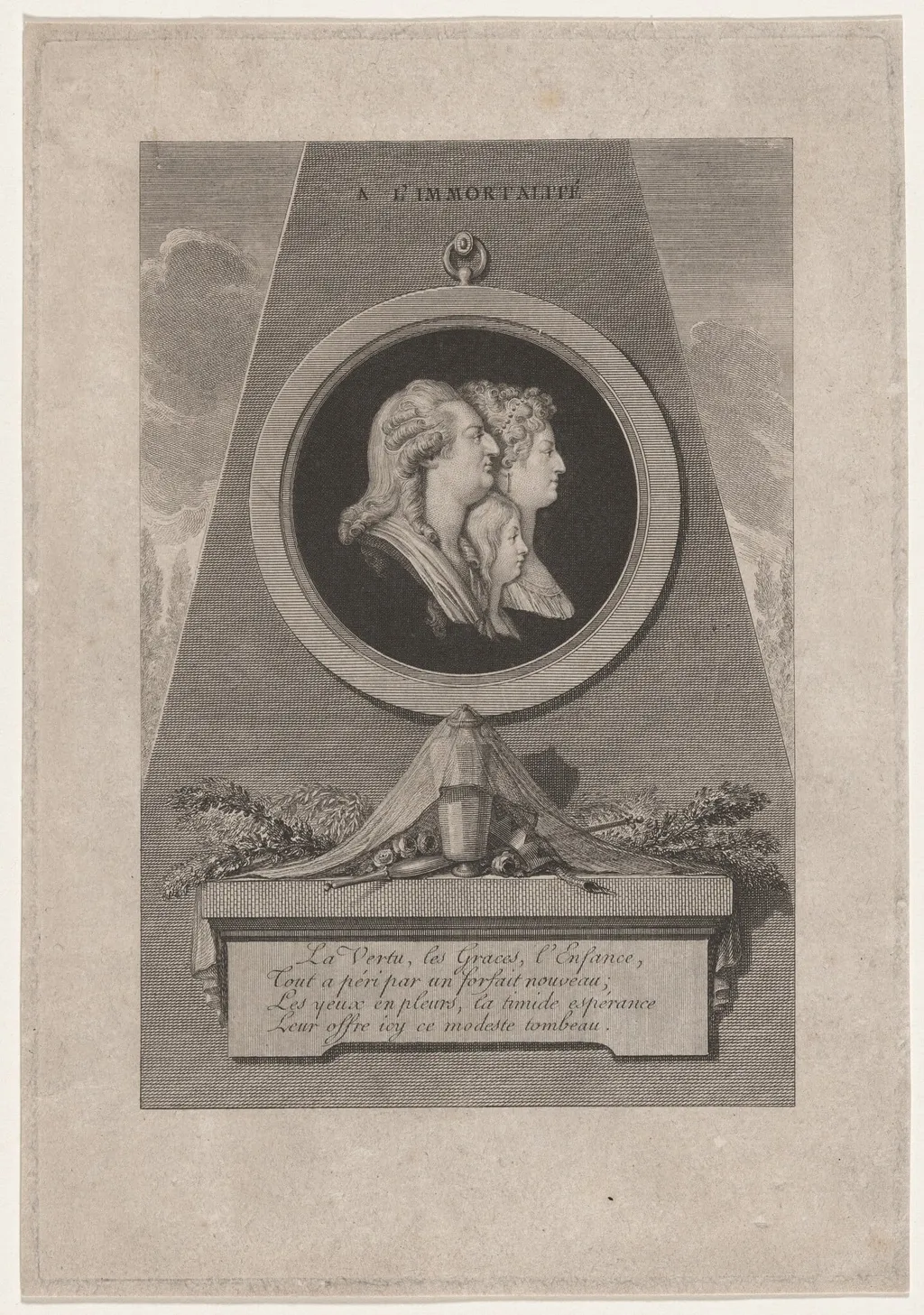 Louis XVI, Marie-Antoinette, and the Dauphin, by French 18th Century, ink, 1800