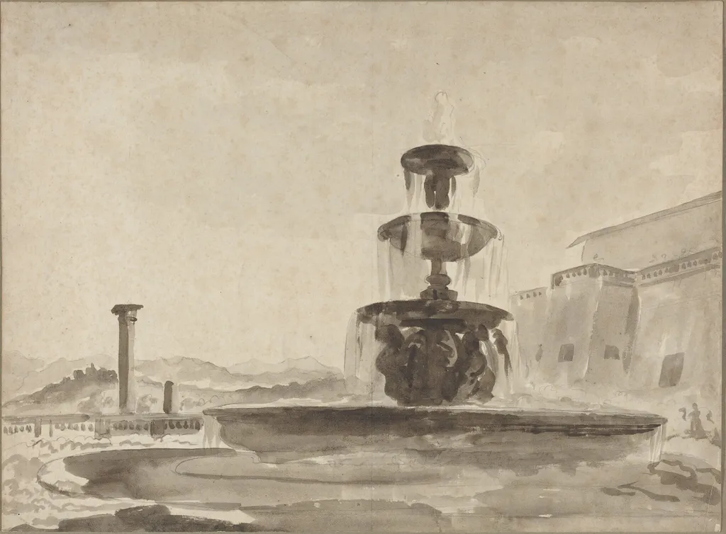The Fountain, by French 18th Century, chalk, 1701