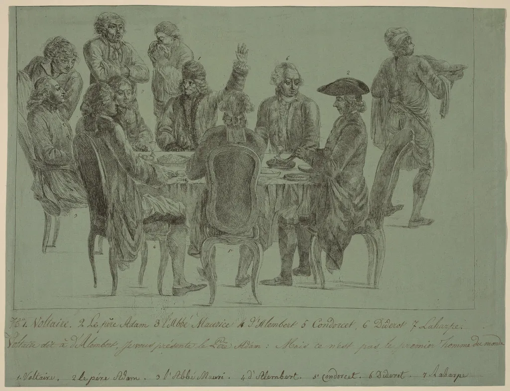 The Philosophers' Meal, by French 18th Century, ink, 1772