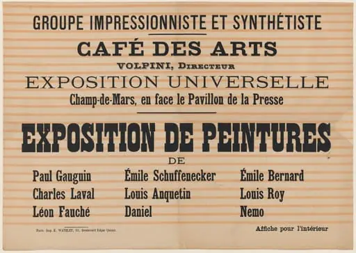 Poster for "L'Exposition de Peintures du Groupe Impressionniste et Synthétiste" at Café des Arts, by French 19th Century