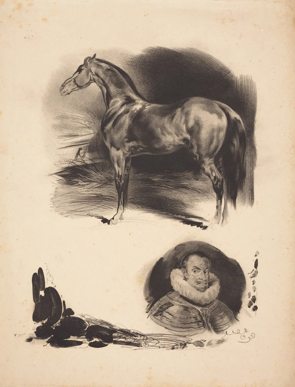Sketches of a Horse and a Nobleman, by French 19th Century, ink, 1850