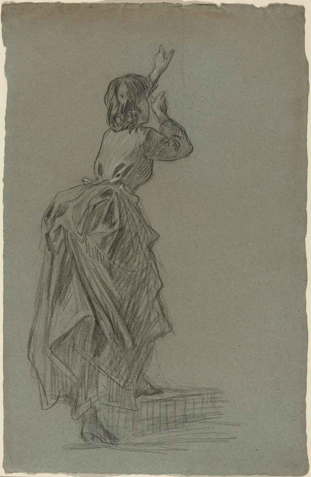 Young Woman Climbing a Step, by French 19th Century, chalk, 1894