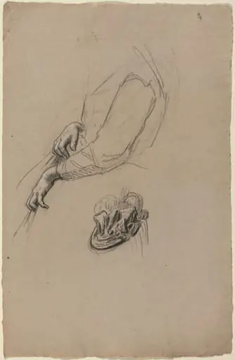 Young Woman's Hands and Beribboned Hat, by French 19th Century