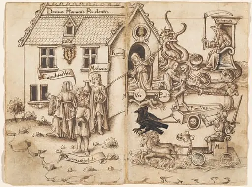 "Do Not Turn Back When You Arrive at the End" [fol. 26 verso / 27 recto], by French early 16th Century