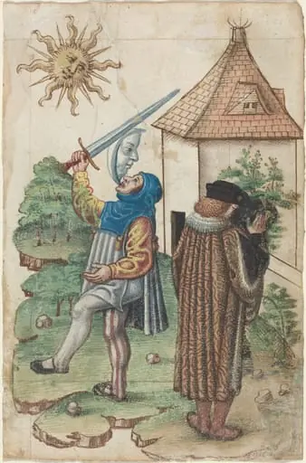 "Speak Not Against the Sun" and "Do Not Make Water Facing the Sun" [fol. 39 recto], by French early 16th Century