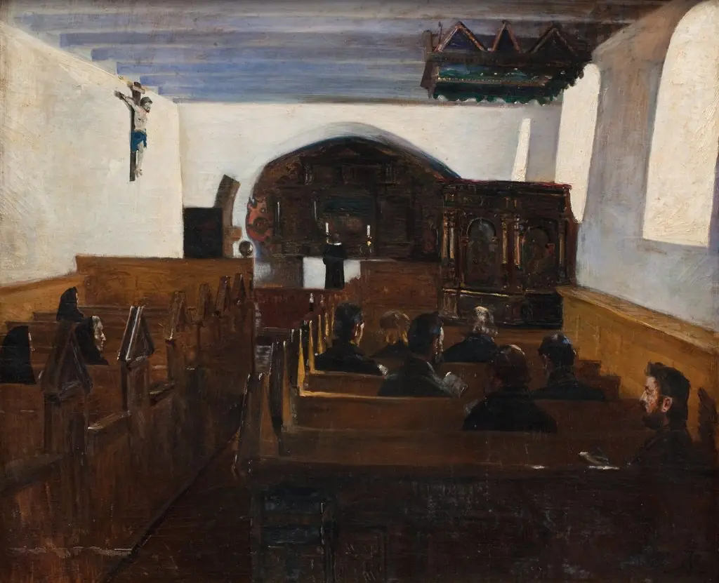A church Service in the Island of Mors, Jutland, by Fridolin Johansen