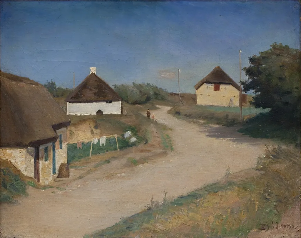 Houses Alongside a Road in Morsø, Jutland, by Fridolin Johansen, oil, 1897
