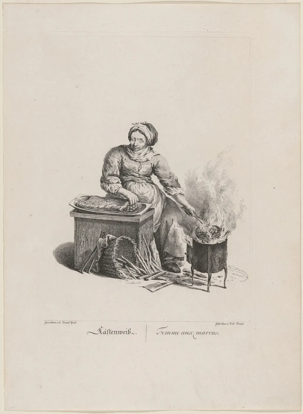Cästenweib (Chestnut Seller), by Friedrich August Brand, ink, 1775