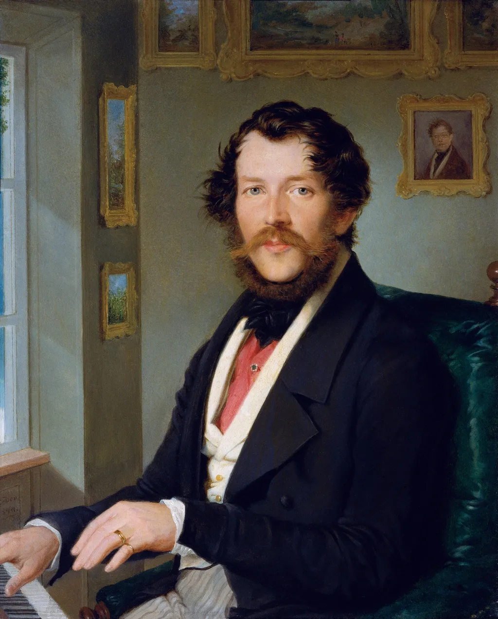 Portrait of a Gentleman playing piano, by Friedrich Lieder, unspecified, 1844