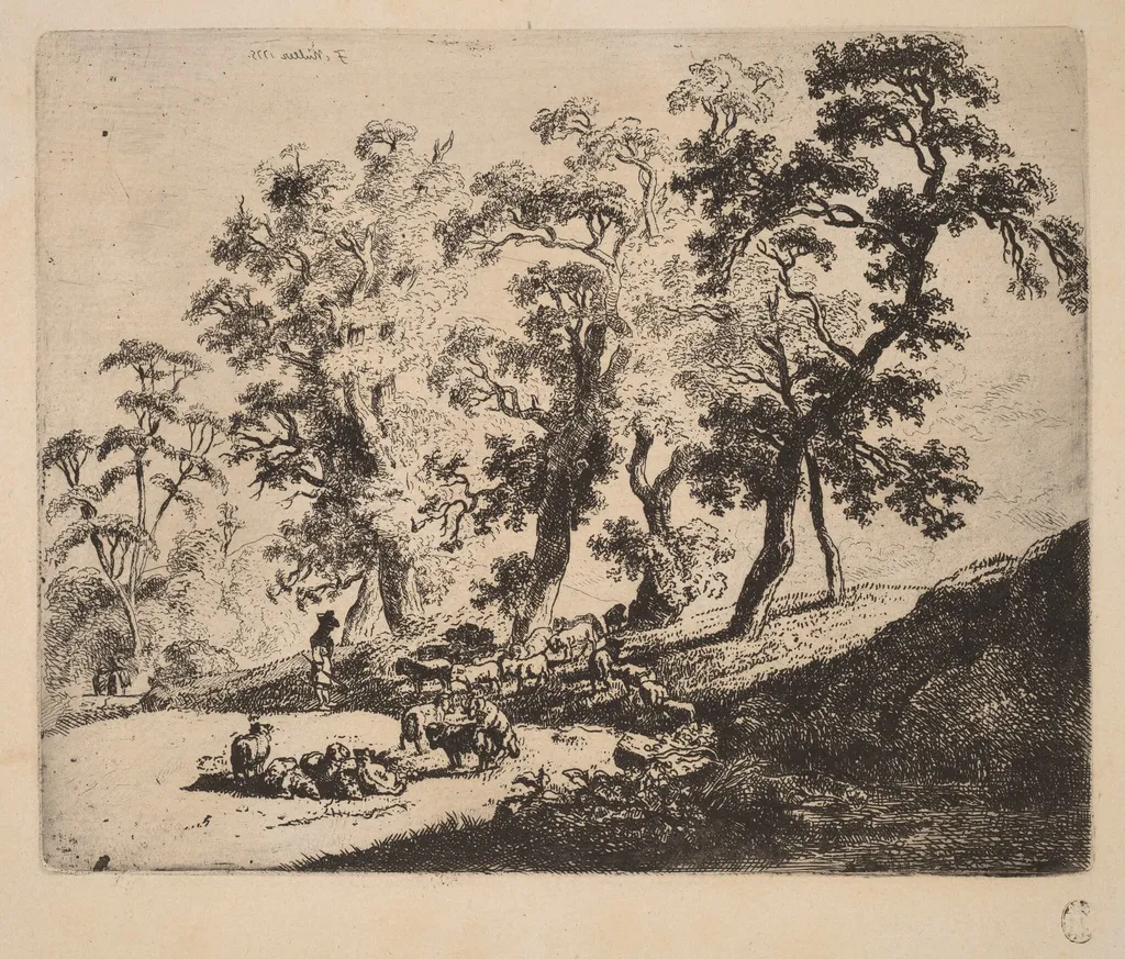 Landscape with Shepherds, by Friedrich Müller, ink, 1775