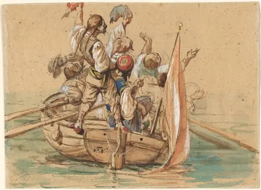 Greek Sailors on a Venetian Canal, by Friedrich Nerly