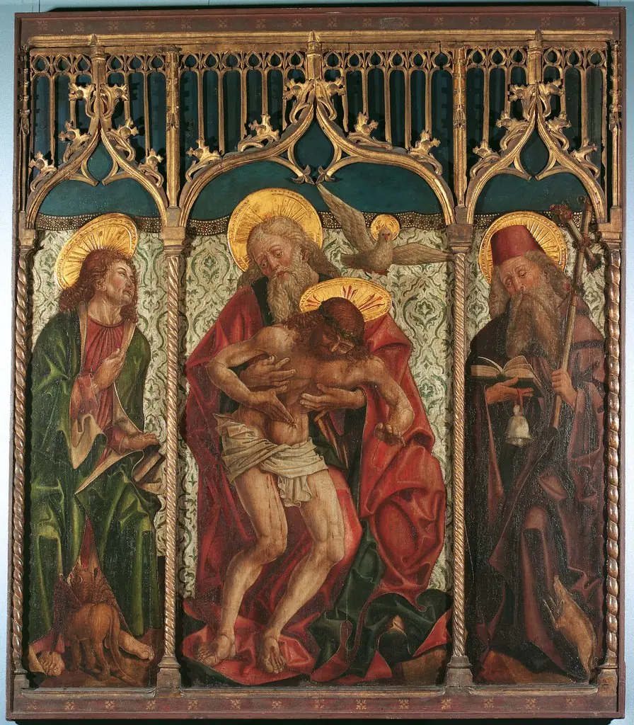 Hl. Dreifaltigkeit zwischen den hll. Markus und Antonius Eremita, by Friedrich Pacher