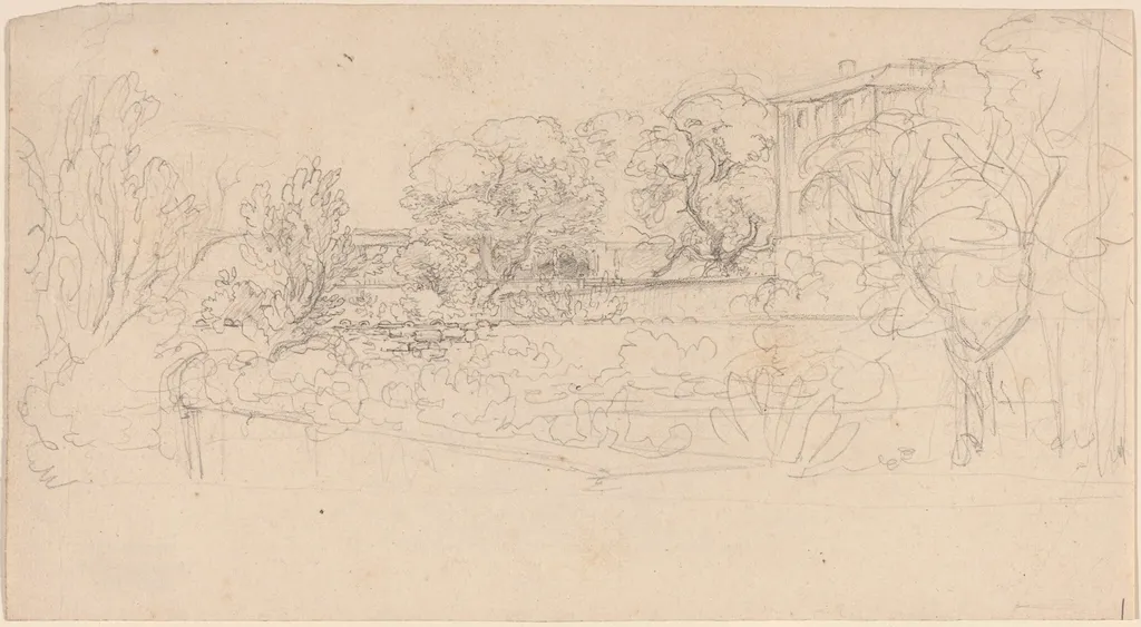 A Terraced Garden by a Villa, by Friedrich Salathé, graphite, 1818