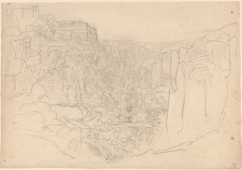 Fortified Castle Above a Narrow Valley, by Friedrich Salathé, graphite, 1826