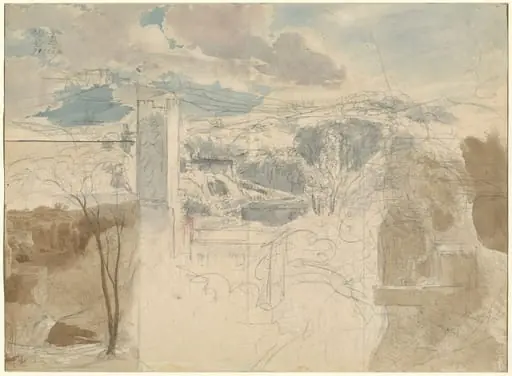 Ruins of a Fortified Tower among Wooded Hills [recto], by Friedrich Salathé