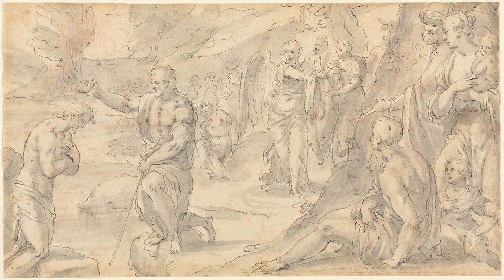The Baptism of Christ, by Friedrich Sustris, ink, 1584