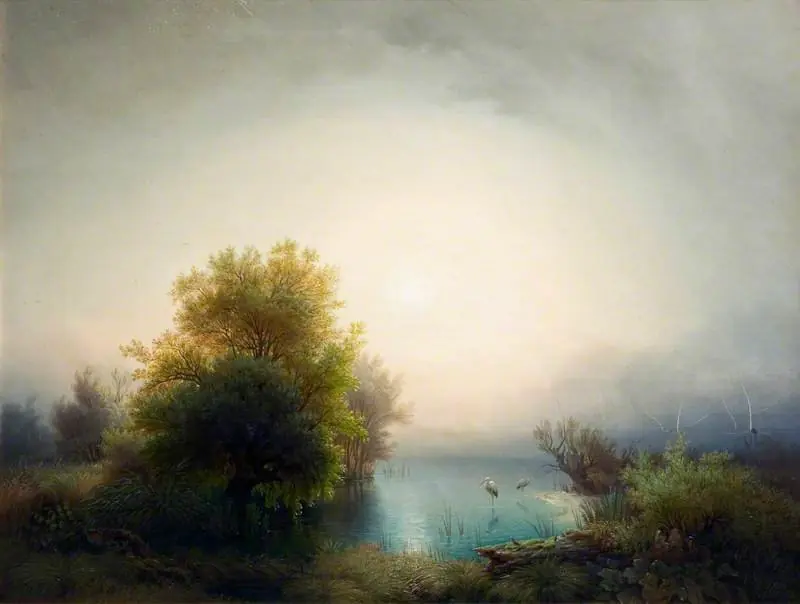 Lake Scene with Herons, by Friedrich Thurau
