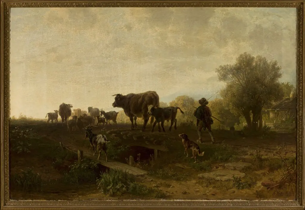 Shepherd with cattle, by Friedrich Voltz