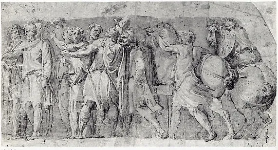 Frieze with Male Figures and Two Horses, unspecified, 1550