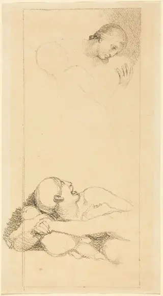 Frightened Man Looking Up; Woman and Children