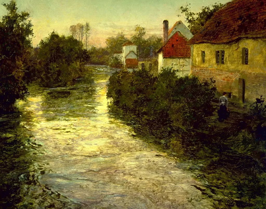 Village on the Bank of a Stream, by Frits Thaulow