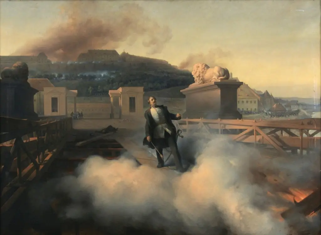 Oberst Alnock auf der Budapester Kettenbrücke, by Fritz Allemand