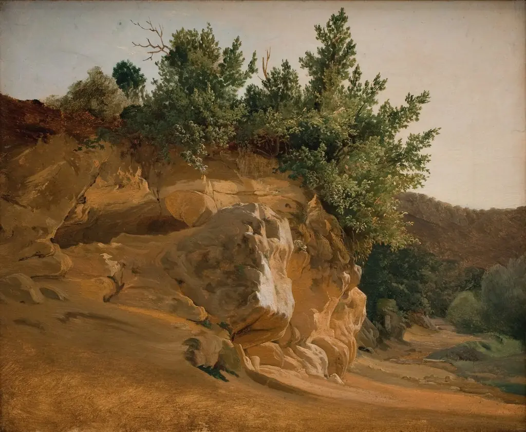 Italian Mountain Landscape with Overgrown Rock, probably near Olevano, by Fritz Petzholdt