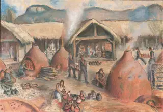 Pümpin, Fritz - Zeichnung, Malerei, Töpfersiedlung im vorderen Brühl bei Sissach, by Fritz Pümpin