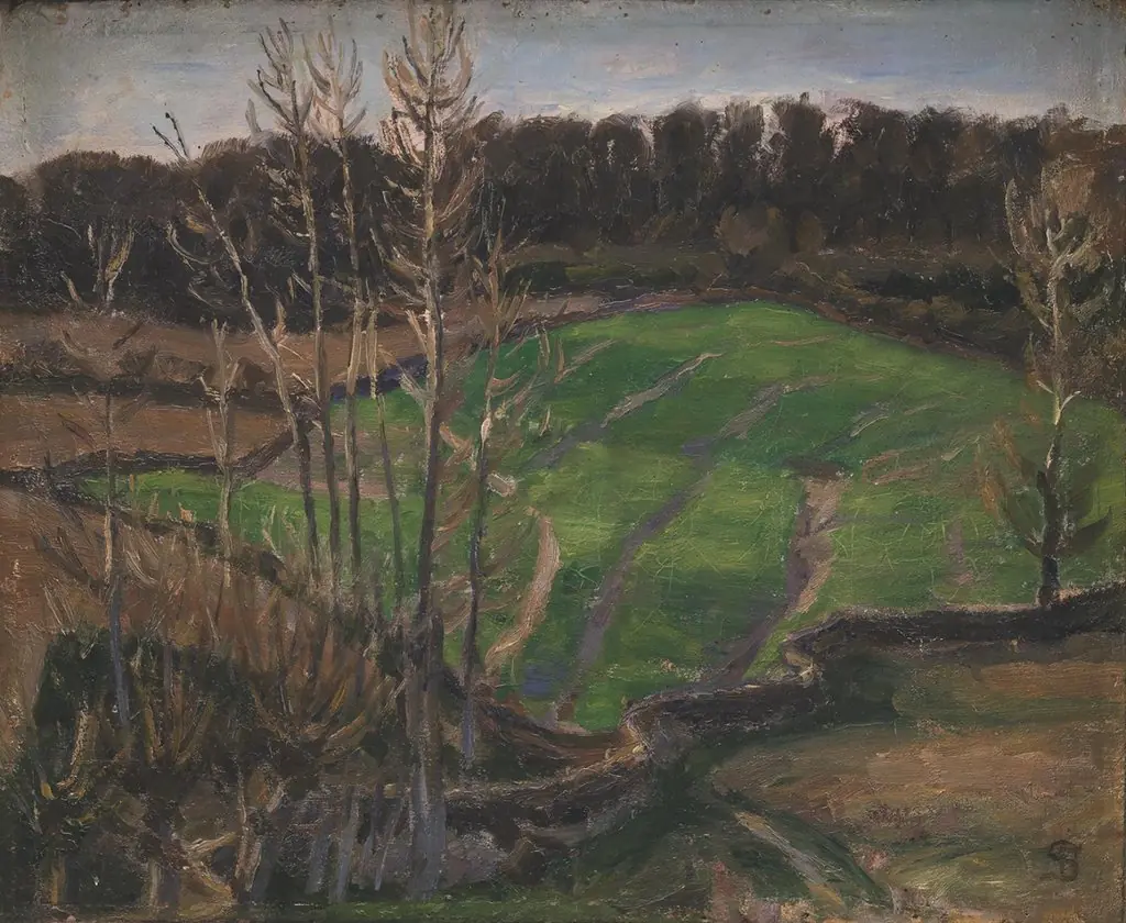 Landskab ved Svanninge med grøn vintersæd, by Fritz Syberg