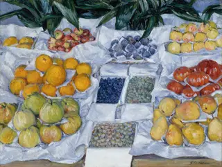 Fruit Displayed on a Stand, by Gustave Caillebotte