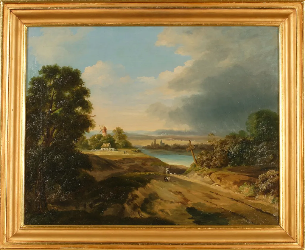 Landscape with a windmill, by Fryderyk Skarbek, oil, 1850