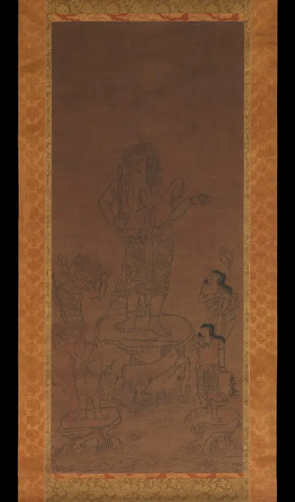 Fudō Myōō with Four Attendants, Outlined in Seed Syllables, 1449