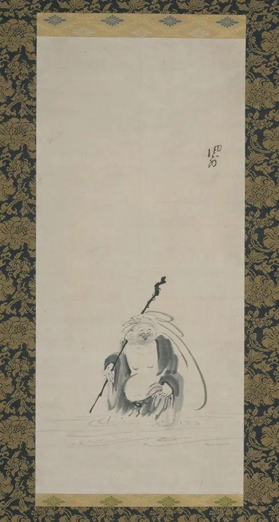 Hotei Crossing a Stream, by Fūgai Ekun