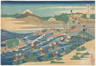 冨嶽三十六景　東海道金谷の不二|Fuji Seen from Kanaya on the Tōkaidō (Tōkaidō Kanaya no Fuji), from the series Thirty-six Views of Mount Fuji (Fugaku sanjūrokkei), by Katsushika Hokusai