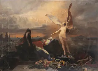 Funérailles et apothéose de Thiers, la France pleurant devant son corps.