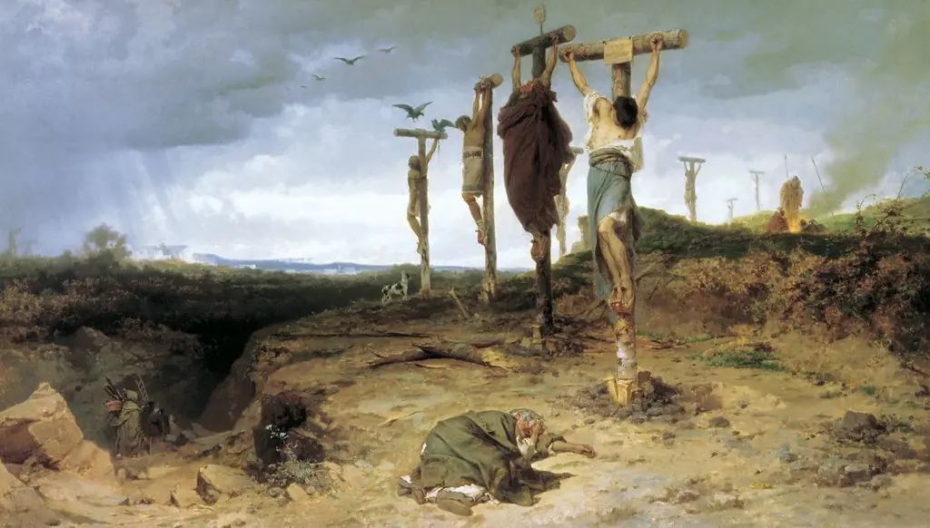 The damned box. Place of execution in ancient Rome. The crucified slaves. the year 1878., by Fyodor Bronnikov