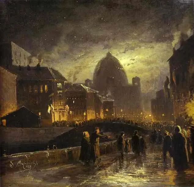 Illumination in St. Petersburg., by Fyodor Vasilyev, oil, 1869