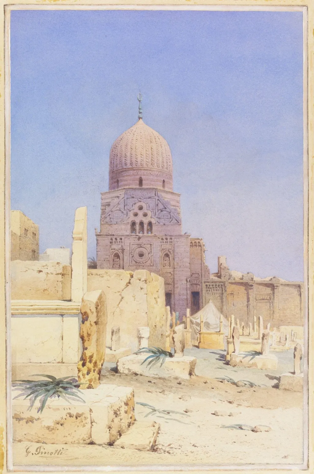 Mosque/Tomb in Cairo, by G. Pinotti, watercolor