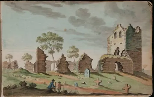 A view of the ruins of Mallahidert [Mulhuddart] Church, on the road to Navan, at about 5 miles from Dublin [...], by Gabriel, ca.1729-1817 Beranger