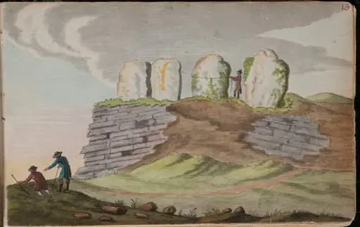 View of the remains of a druidical monument at Douth [Dowth], Co[unty] of Meath, 2 miles from Slane, & 24 miles from Dublin [...], by Gabriel, ca.1729-1817 Beranger