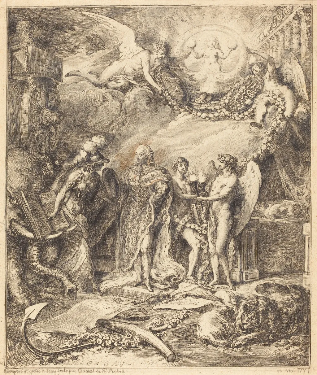 Allegorie sur la mariage du Comte de Provence, by Gabriel de Saint-Aubin, graphite, 1771
