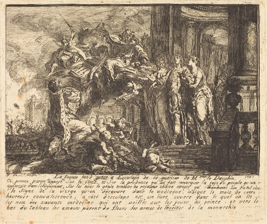 Allegory of the Dauphin's Convalescence (Allegorie sur la convalescence du Dauphin), by Gabriel de Saint-Aubin, ink, 1752