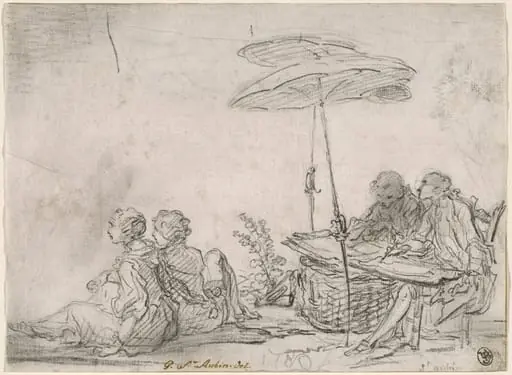 Draftsmen Outdoors, by Gabriel de Saint-Aubin