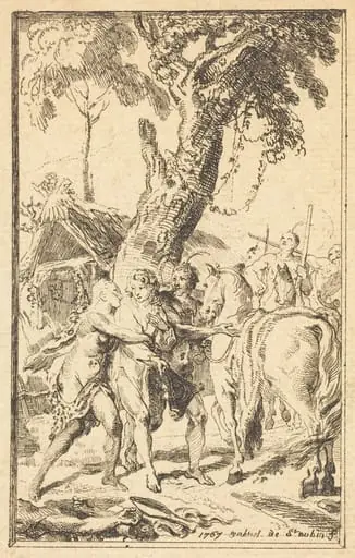 Flight of M. de Belle-Isle, Prisoner with theAttakapas [right], by Gabriel de Saint-Aubin