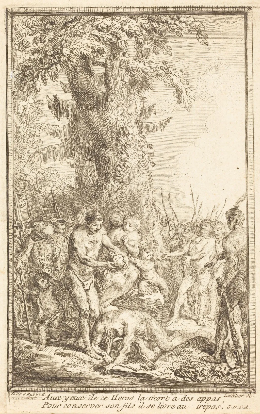 Heroic Act of a Father Who Sacrifices for His Son (Trait heroique d'un pere qui se sacrifie pour son fils), by Gabriel de Saint-Aubin, ink, 1767